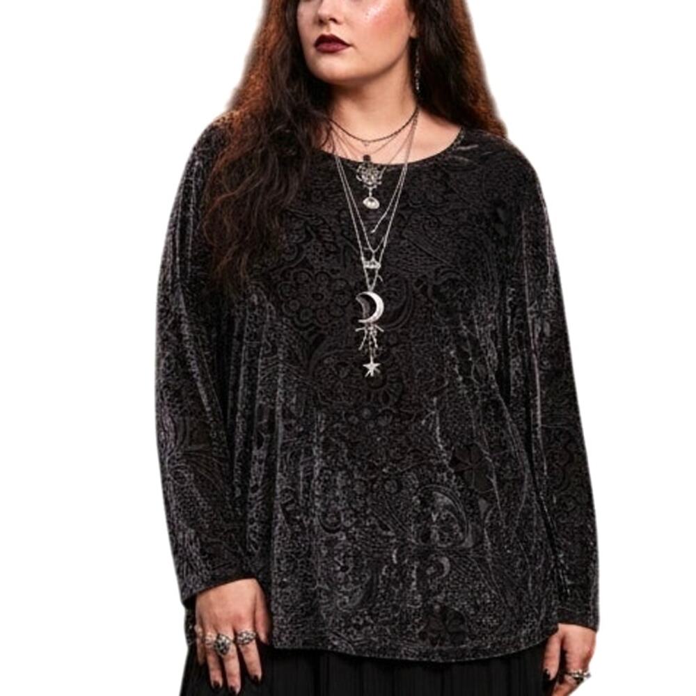 Laura Ashley Woman Velvet Burnout Top Womens Size 3X Black Gray Whimsigoth